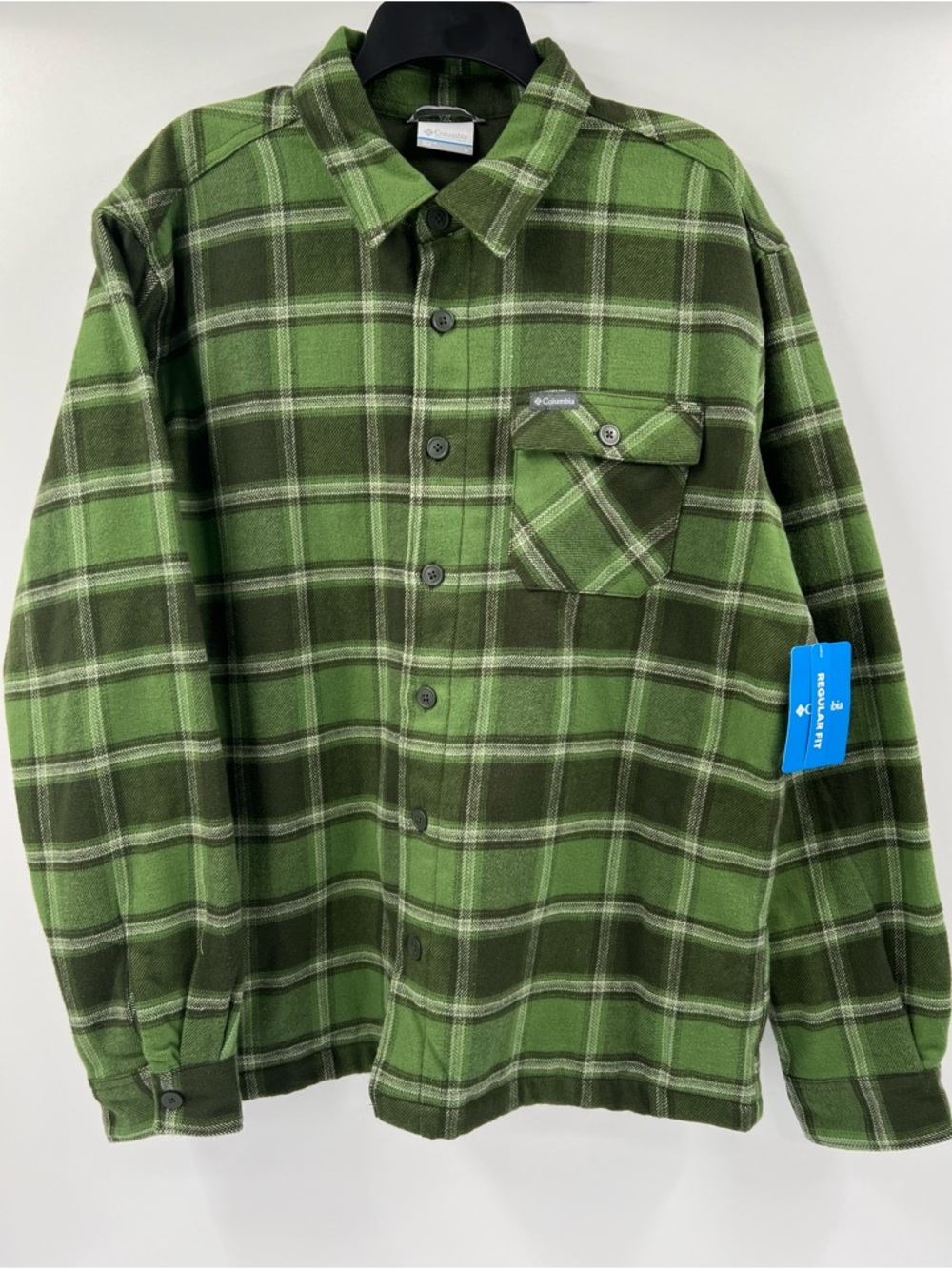 Columbia Hill View Button Down Shirt Jacket Green Flannel Fleece Lined Large NWT